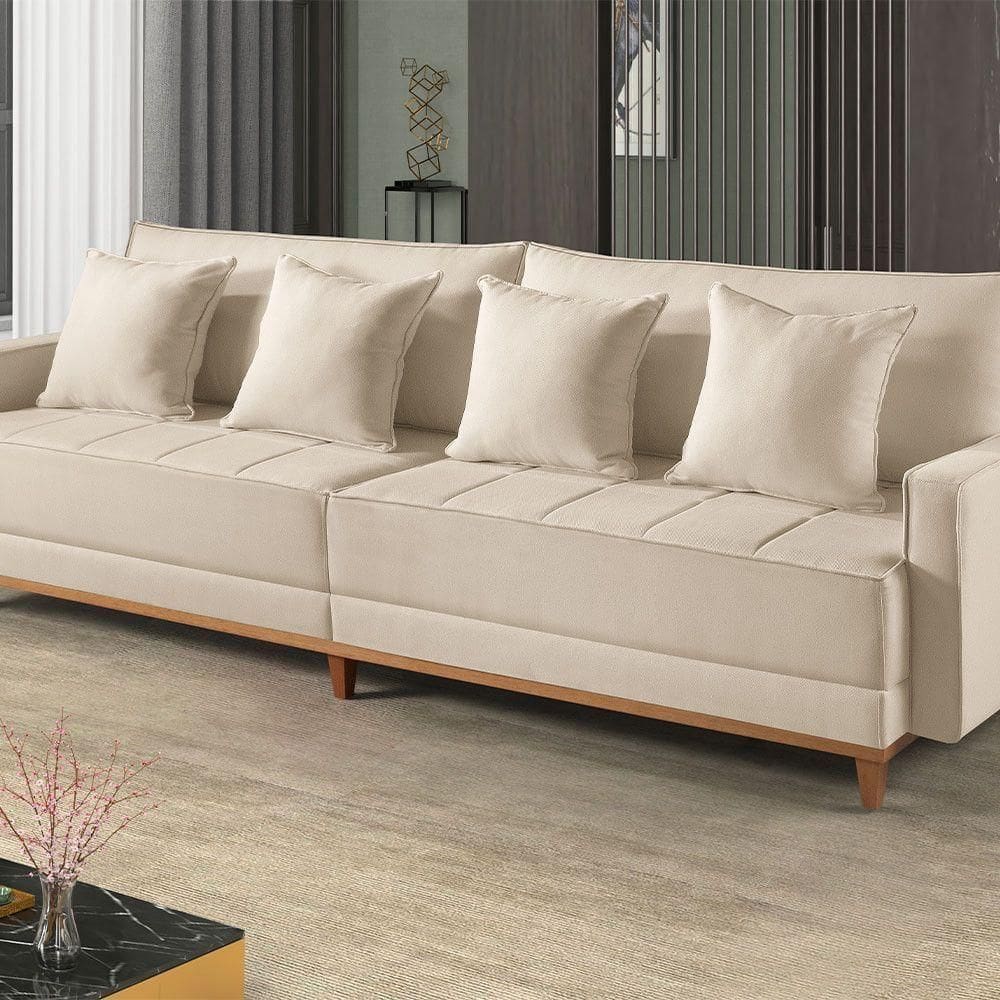 Sofá Fixo 4 Lugares M-199 2,20m Molas Bonnel Almofadas Solta Creme
