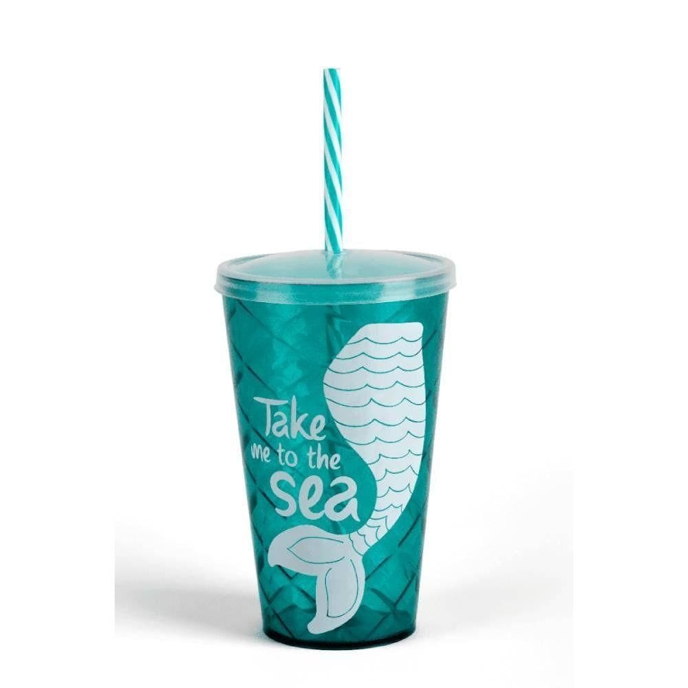 Copo Decorado Sereia Com 700ml De Capacidade Verde