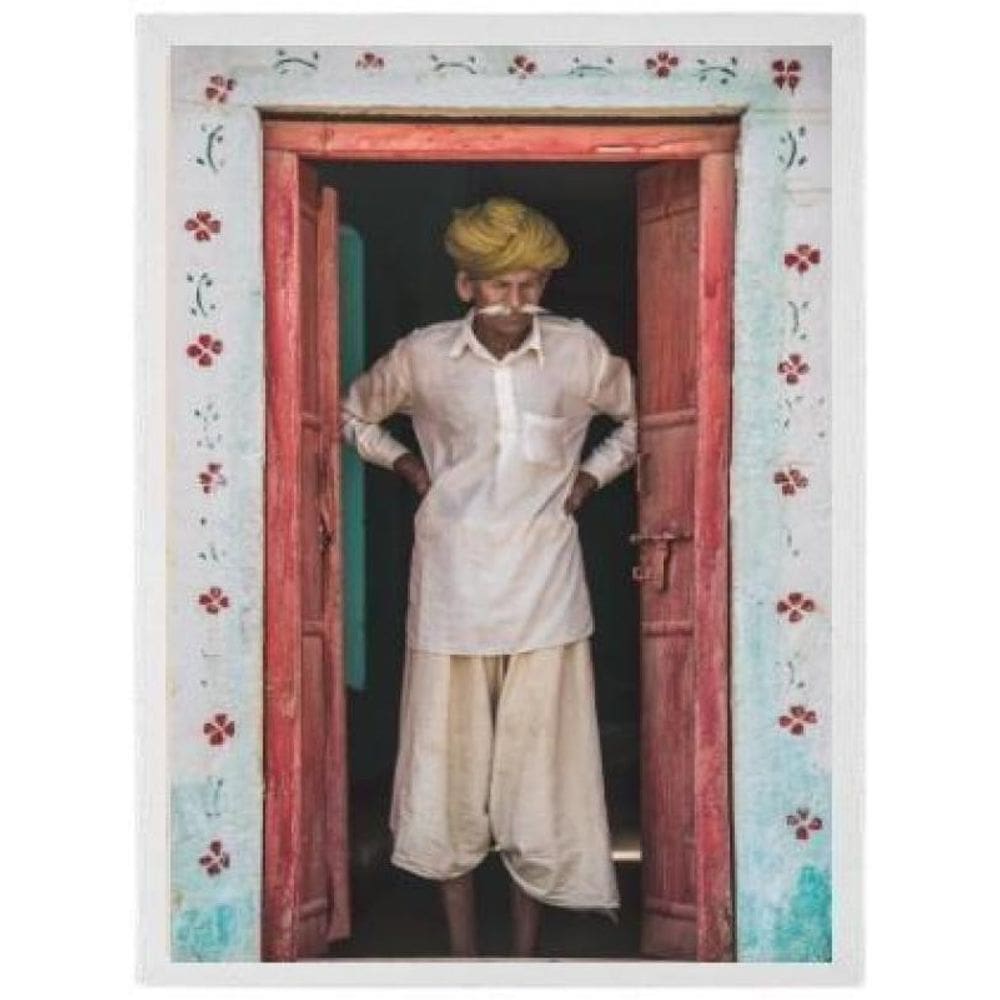 Quadro Fotografia Homem Indiano Moldura Branca 24X18Cm