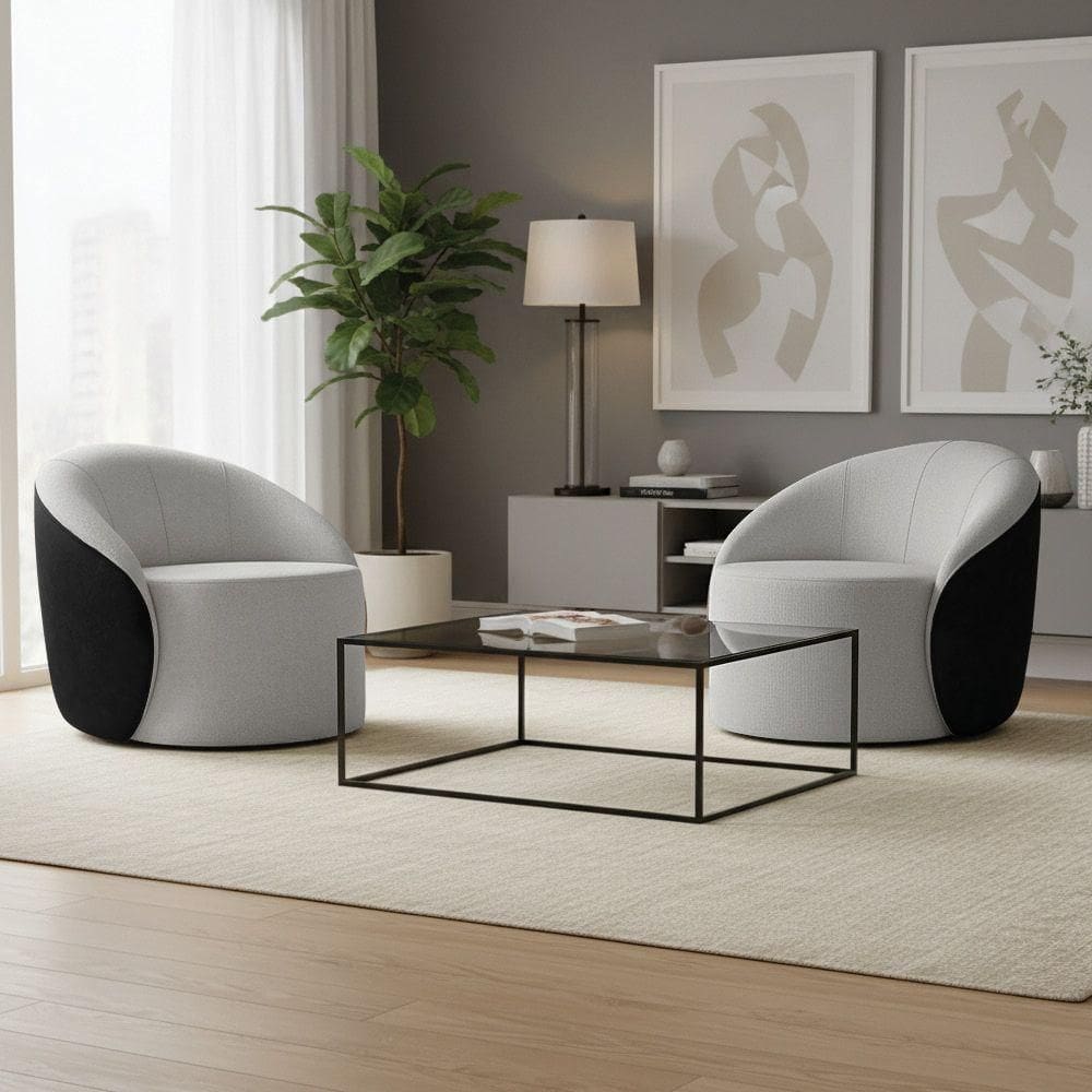 Poltrona Sala Orgânica Kit 2 Lua Fixa Sintético Pu Preto/linho Cinza D03 - D`rossi