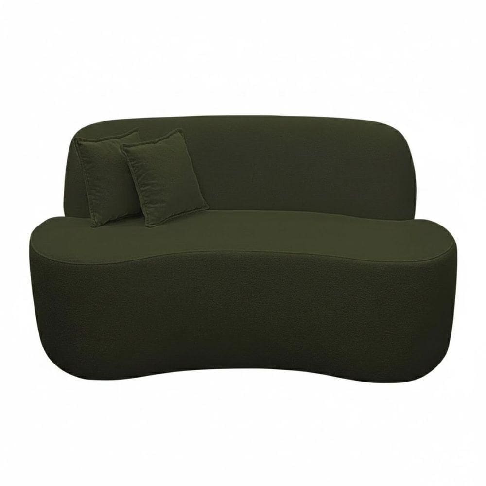 Sofá Ondulado Orgânico Pequeno 2 Lugares Sala Bouclé Verde Musgo