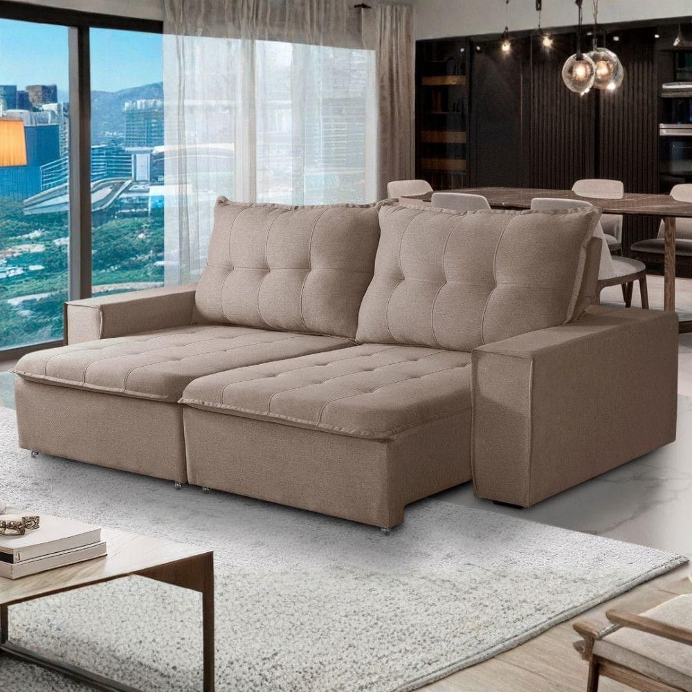 Sofá Retrátil Reclinável Valentino 2,10m Linho - Shop Das Ca Linho Bege