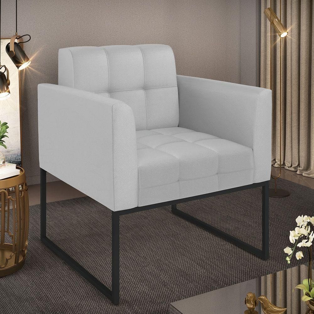 Poltrona Sala Decorativa Elisa Base Industrial Preta Sintético Cinza D03 - D`rossi