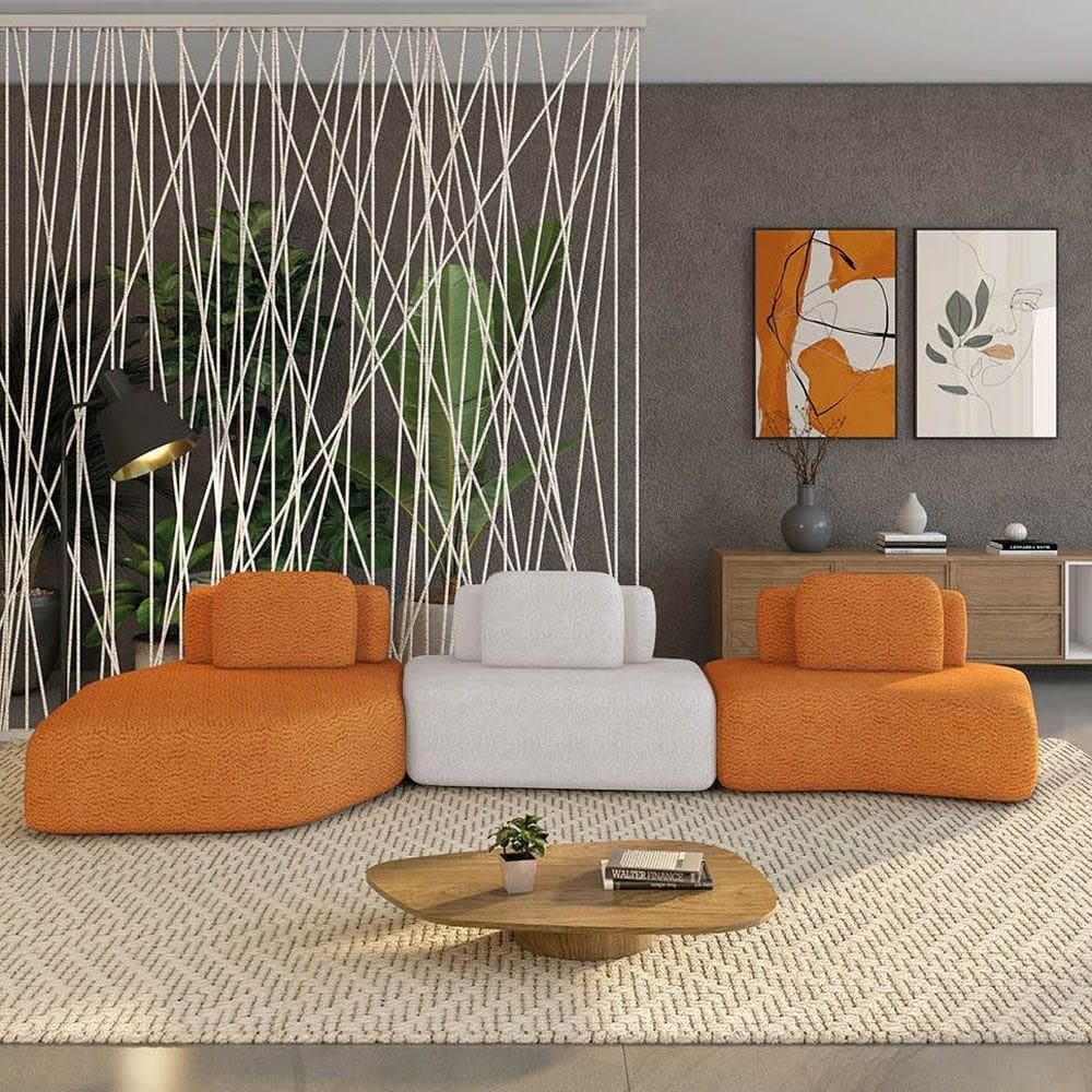 Sofá 3 Lugares Orgânico Com Chaise E 2 Módulos Berlim Bouclê Cr K01 - D`rossi Cor Caramelo/cinza Claro