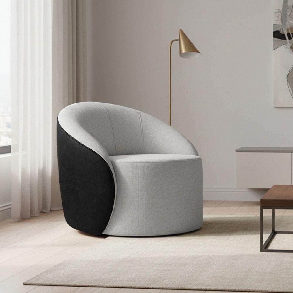 Poltrona Sala Orgânica Lua Giratória Sintético Pu Preto/linho Cinza D03 - D`rossi