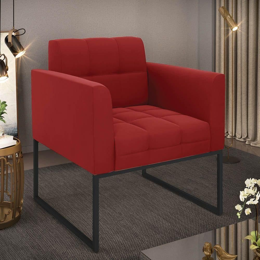 Poltrona Sala Decorativa Elisa Base Industrial Preta Veludo Marsala D03 - D`rossi