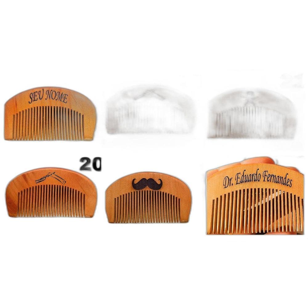 Pente De Bolso De Madeira Curvo Barba Cabelo Bigode Gravação