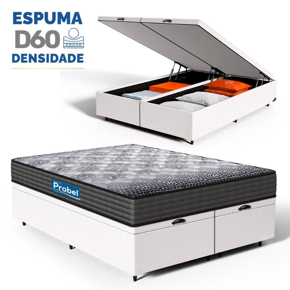 Cama Box Baú com Colchão de Espuma D60 Double Face Guarda Costas Comfort Force Probel Queen 158cm