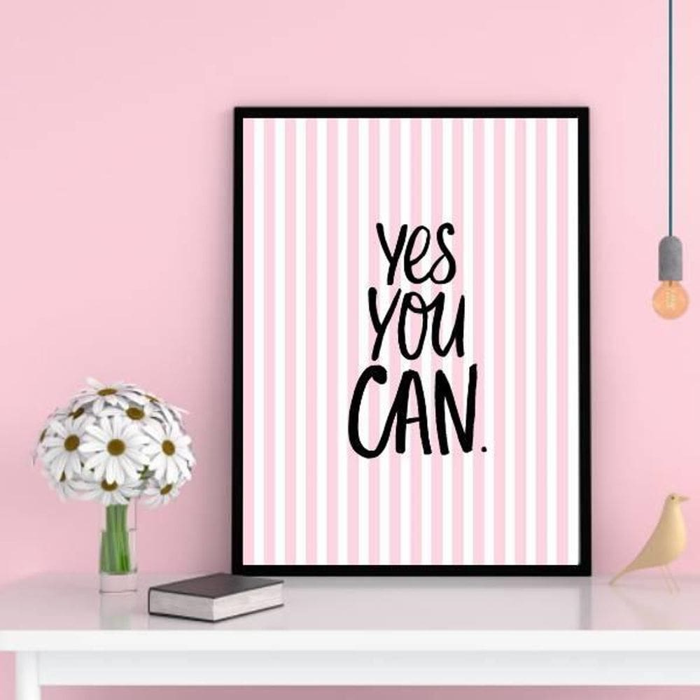 Quadro Decorativo Frase Yes You Can 33X24Cm - Madeira Preta