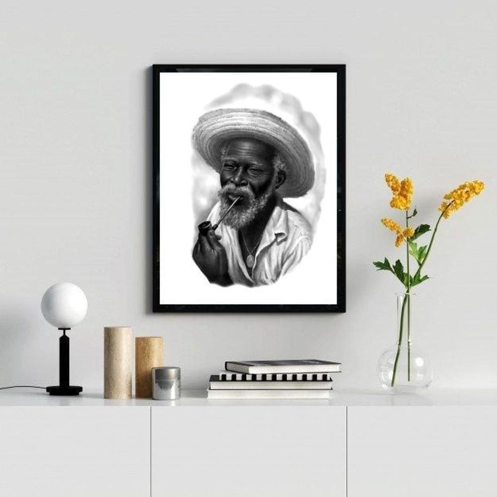 Quadro Preto Velho- Desenho Preto E Branco 33X24Cm - Vidro