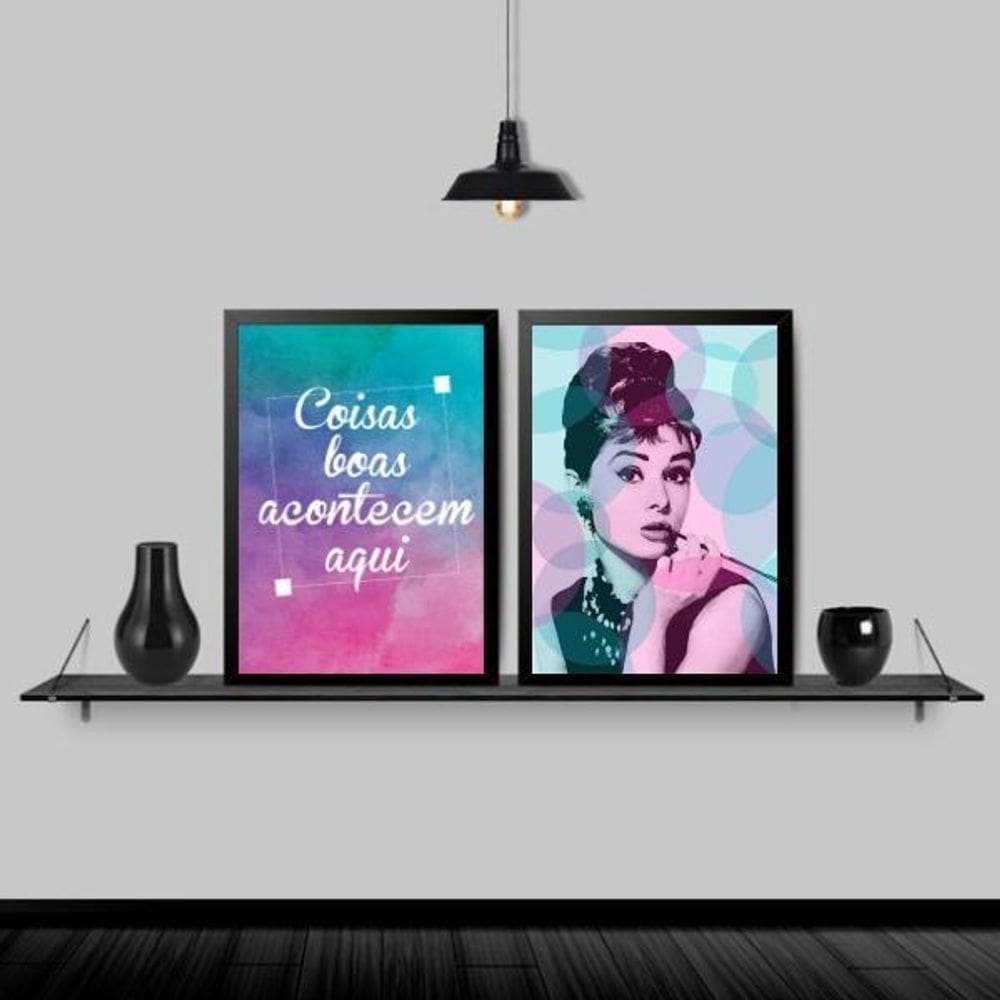 Kit 2 Quadros Audrey Coisas Boas 24X18Cm Moldura Preta
