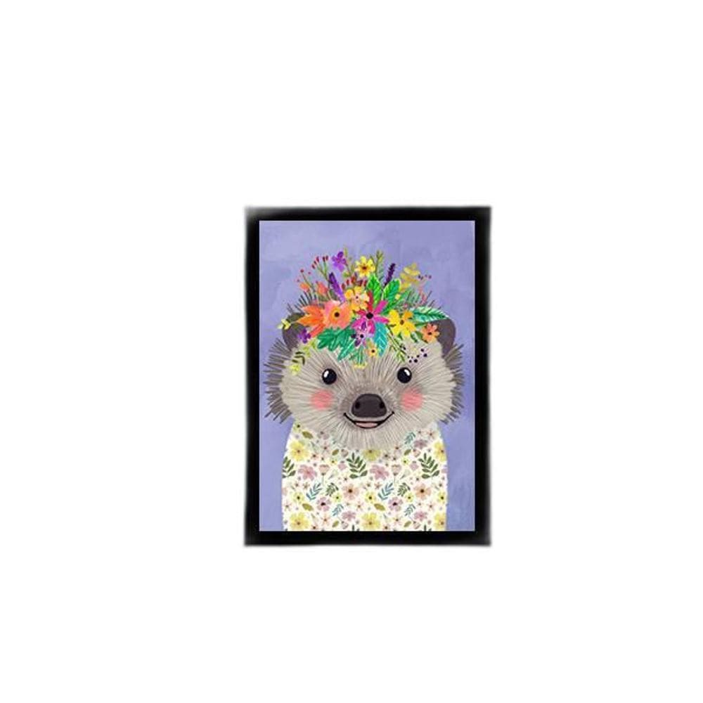 Quadro Ilustração Infantil Porco Espinho Coroa 24X18Cm