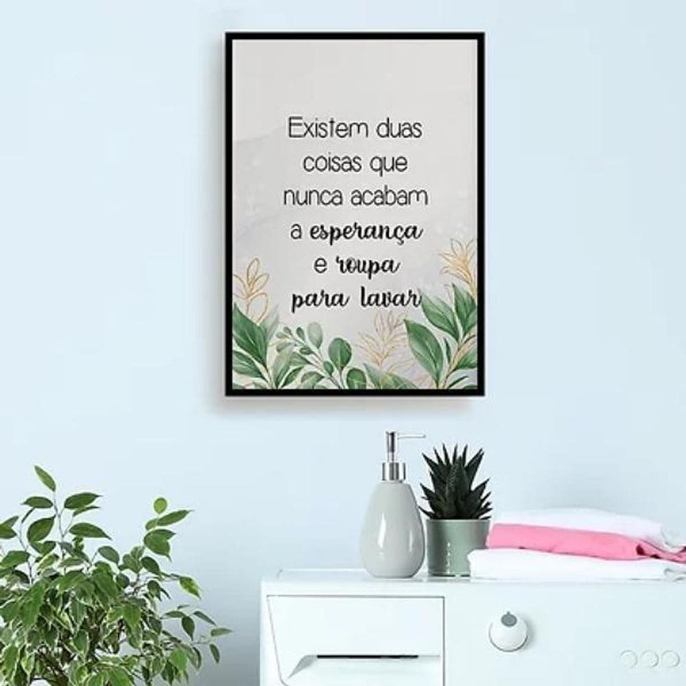 Quadro Esperança E Roupa Para Lavar 33X24Cm Madeira Preta