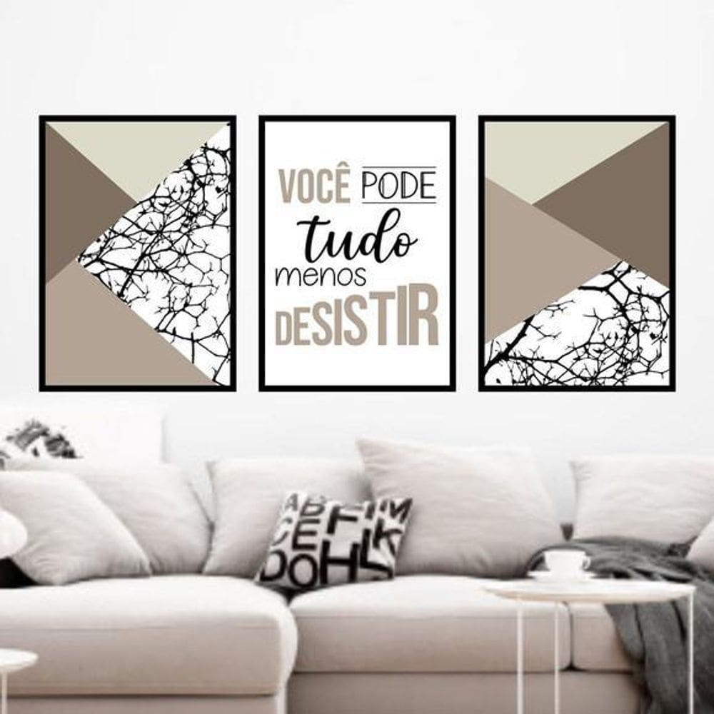 Kit 03 Quadros Decorativos Você Pode Tudo Cinza