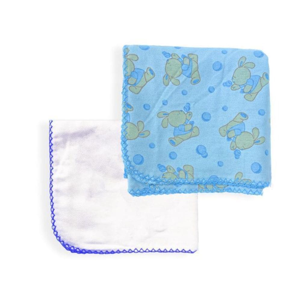 Kit 2Pçs Azul Cueiro Liso + Cueiro Estampado Bebê Enxoval