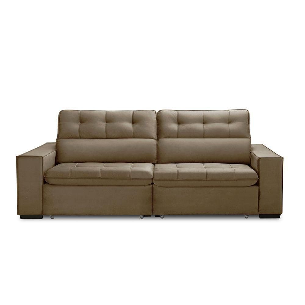 Sofa Retratil Reclinavel 2 Lugares 2,00 Vitória Veludo Capuccino Lansofbr