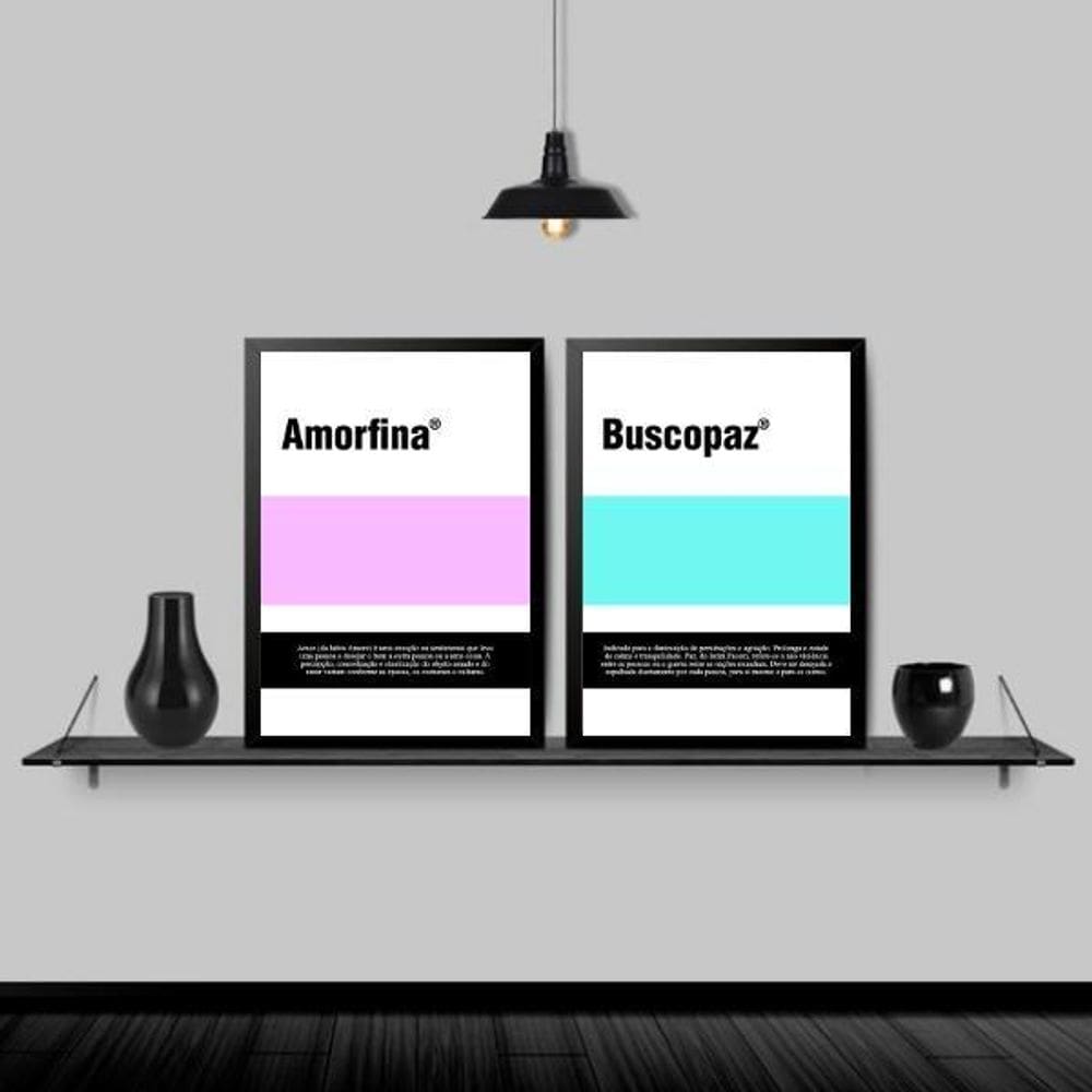 Kit 2 Quadros Remédios Amorfina E Buscopaz 45X34 Vidro Preta
