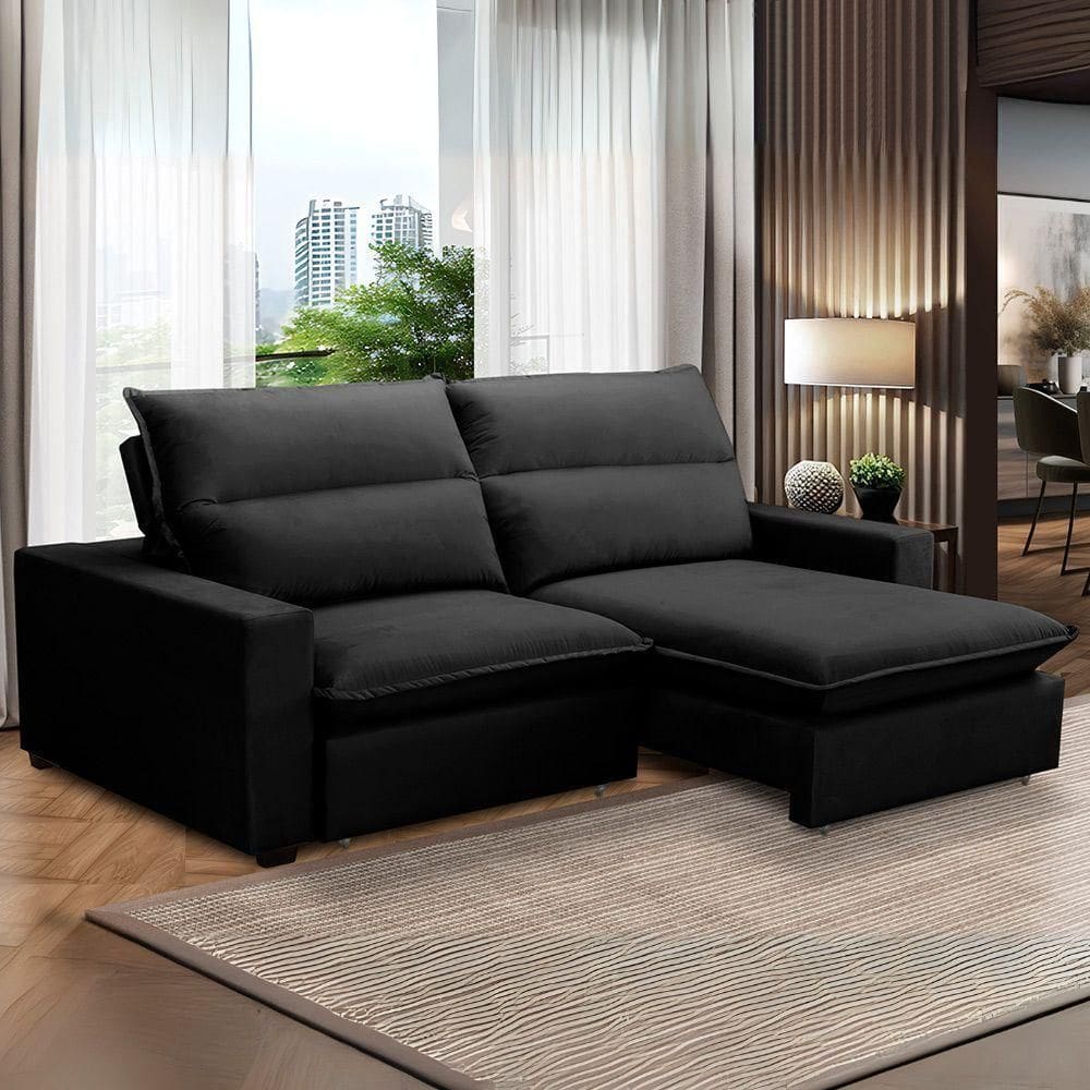 Sofa Retratil Reclinavel 2 Lugares 2m Andreza Veludo Lansof Preto