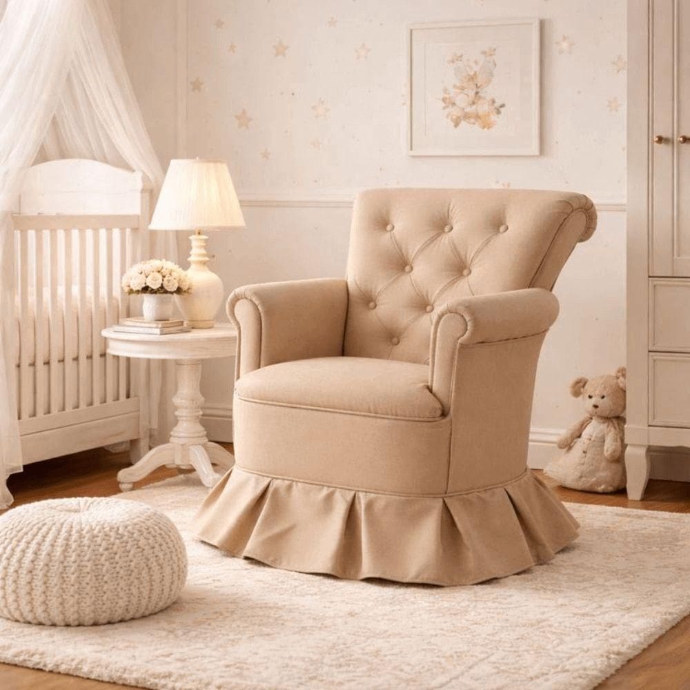 Poltrona Balanço Amentação Quarto Confortável Descanso Sala Leitura Suede Bege