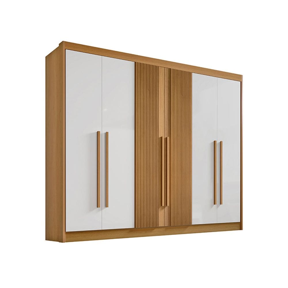 Guarda Roupa Casal 6 Portas Athos Ripado D`Doro Cinamomo/Off White