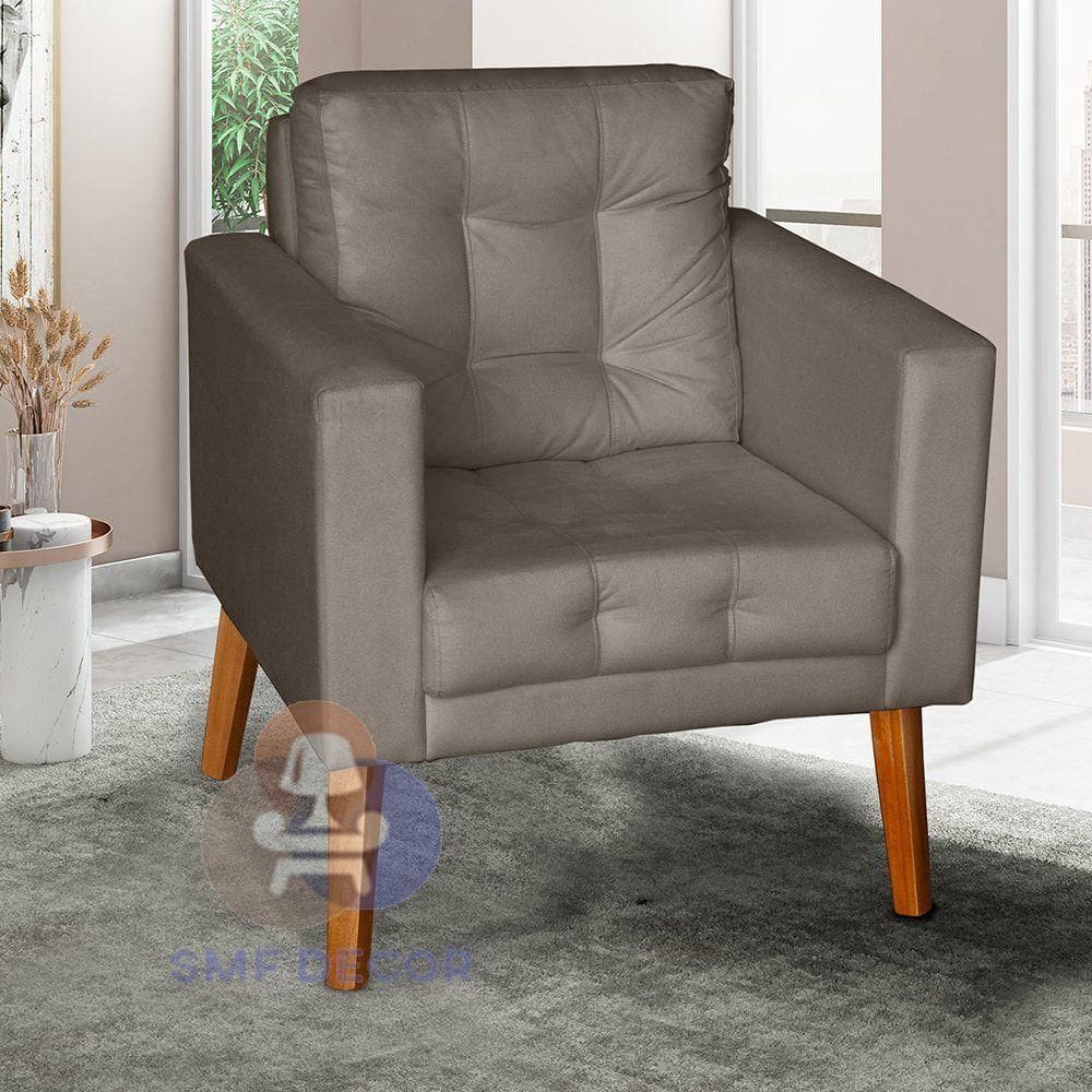 Sofá/poltrona/cadeira Decorativa Glamour Dubai Com Pés Em Madeira Capuccino