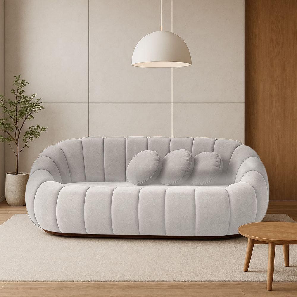 Sofá 2 Lugares Orgânico Para Sala Cloud Bouclê E03 - D`rossi Cor Cinza Claro