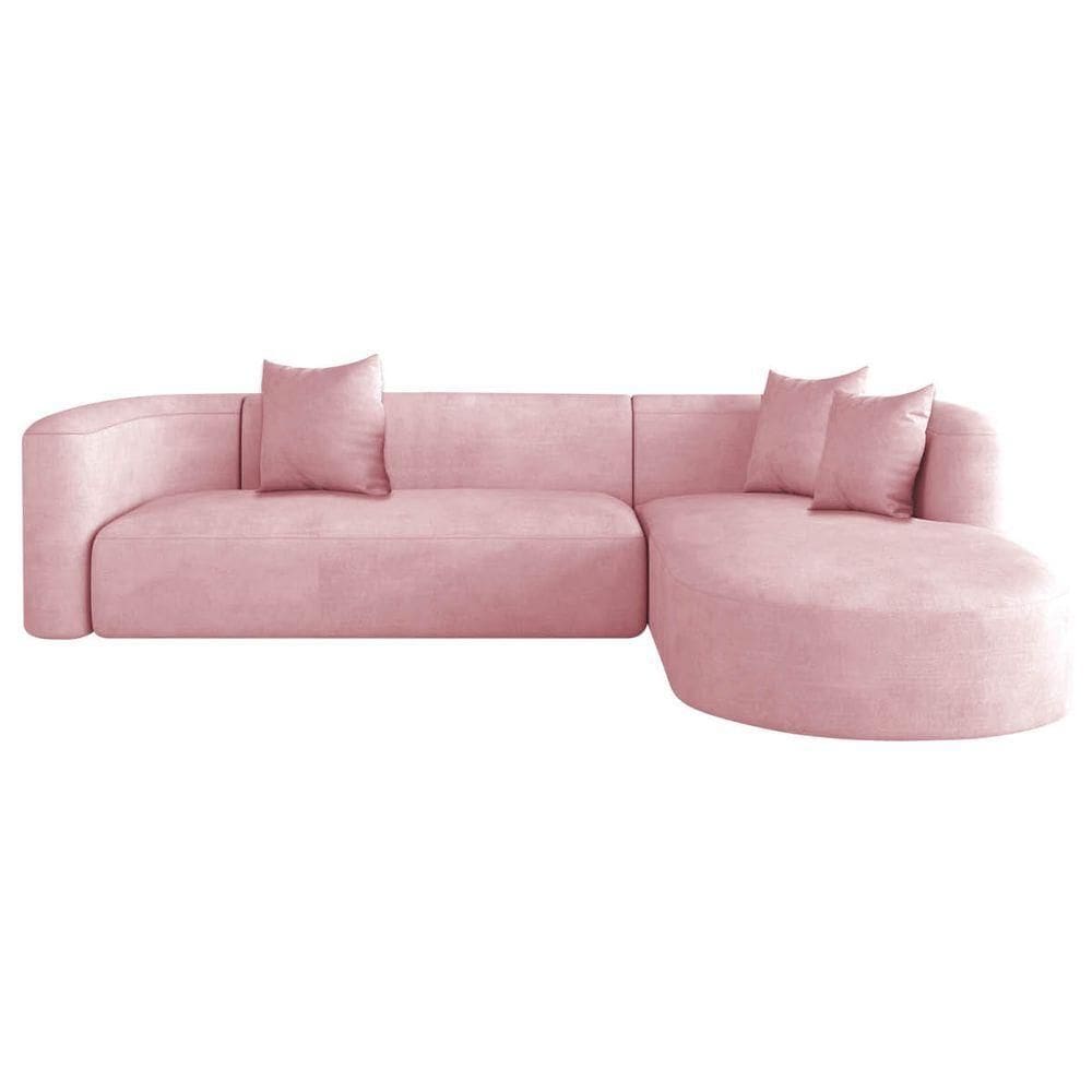 Sofá Modular Celinne Luxuoso Sala De Estar Decoração Luxo 265cm Suede Rosa Bebê