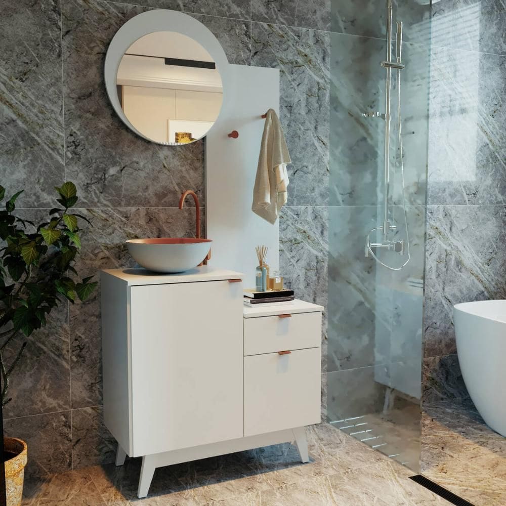 Gabinete de Banheiro com Espelho 80cm 2 Portas e 1 Gaveta Flex Retrô Multimóveis CR10154