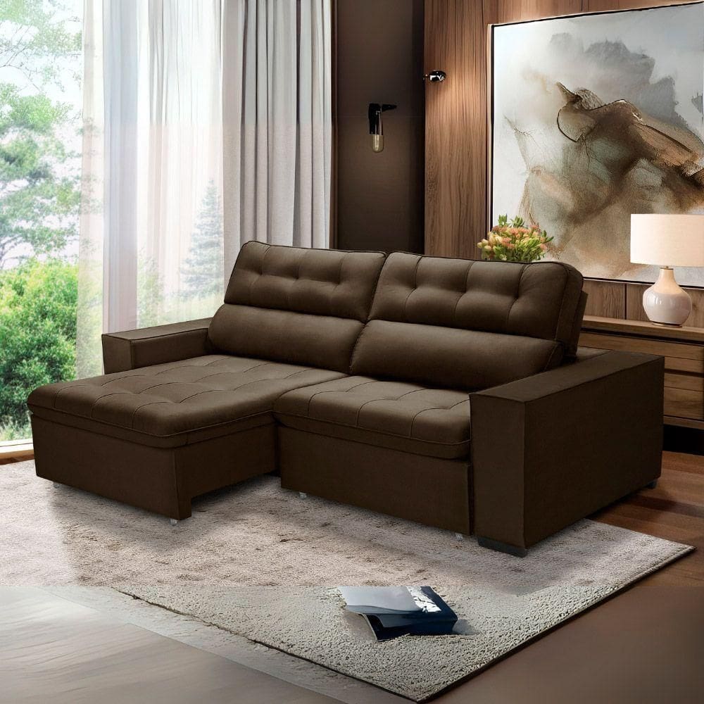 Sofa Retratil Reclinavel 2 Lugares 2,00 Vitória Veludo Marrom Lansofbr