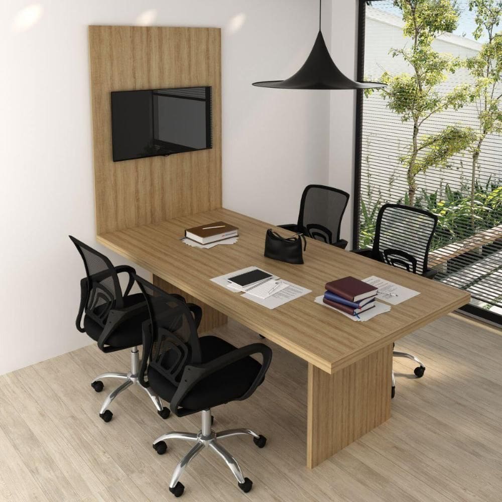 Conjunto Mesa de Escritório Reunião 220cm com Painel para TV Multimóveis CR25339