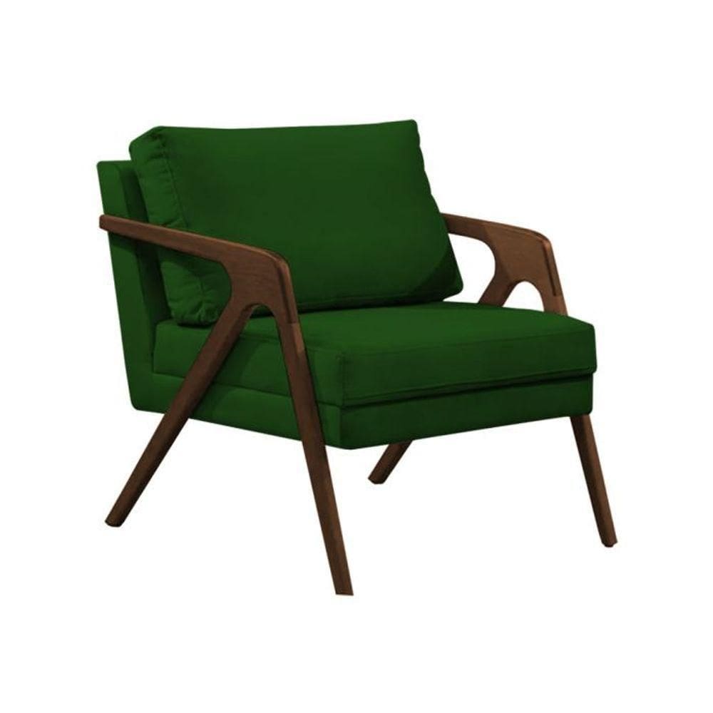 Poltrona Sala De Estar Base Madeira Maciça Monique verde Veludo