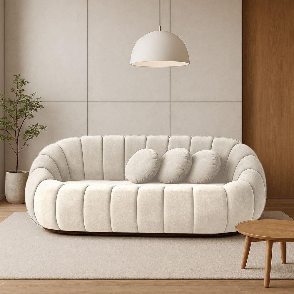 Sofá 2 Lugares Orgânico Para Sala Cloud Bouclê Bege E03 - D`rossi