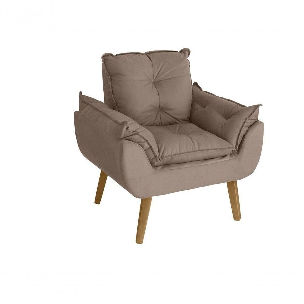 Poltrona/cadeira Decorativa Glamour Com Pés Quadrado Capuccino