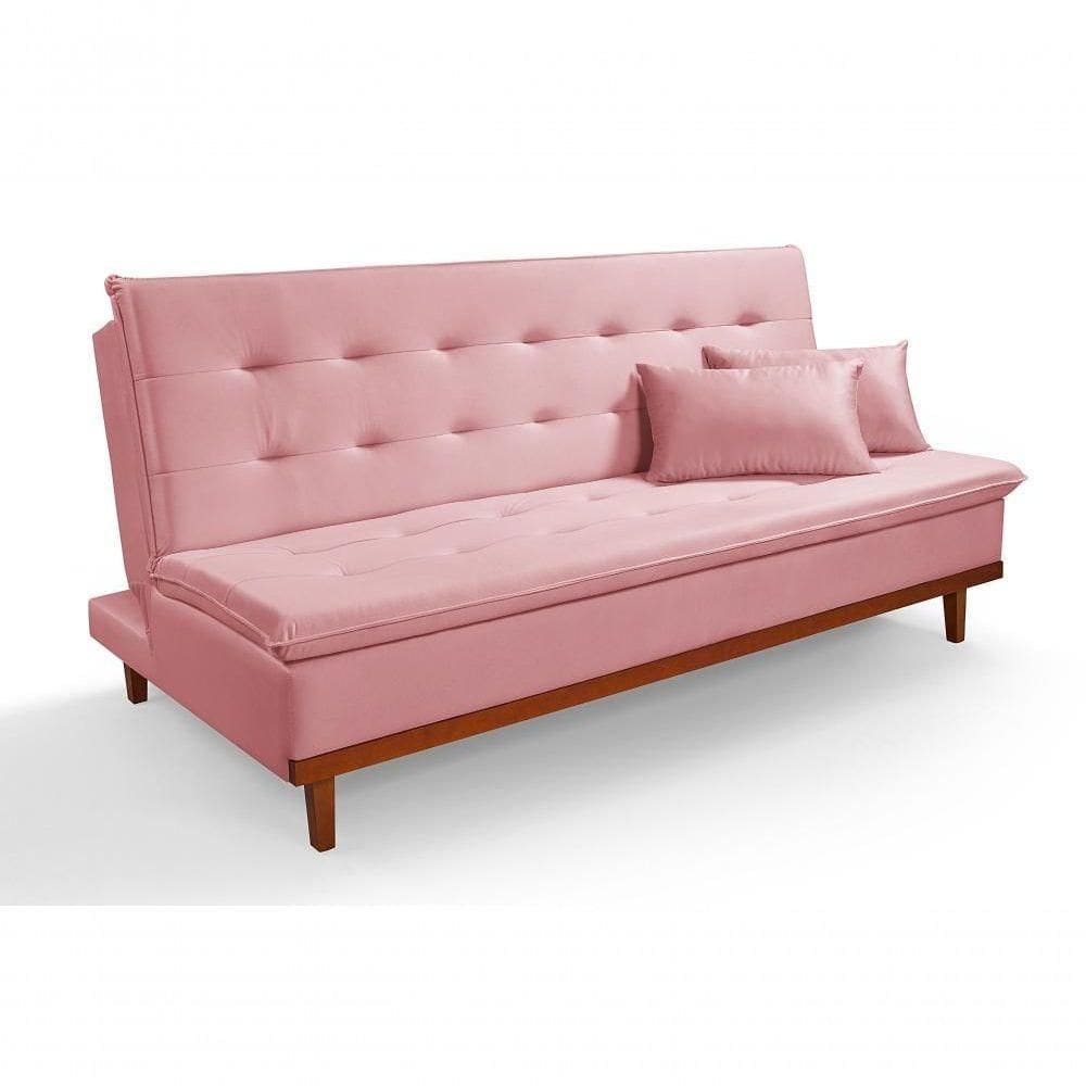 Sofá Cama Reclinável Santorini Veludo Confortável Base De Madeira Rosa 200