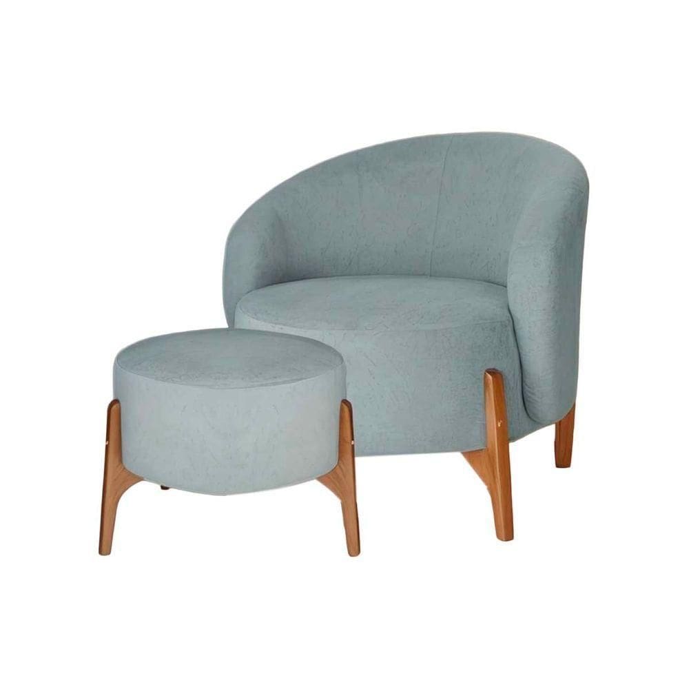 Poltrona Decorativa Luxo Com Puff Ariela Bouclê Ds Home Bouclê Cinza Claro