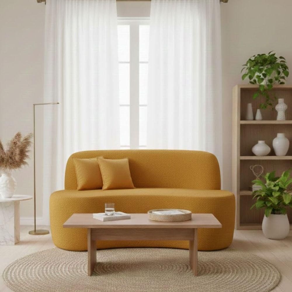 Sofá Minimalista Orgânico 2 Lugares Sala Bouclé mostarda