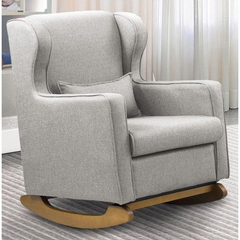 Poltrona De Amamentação Base Balanço Madeira Flower Linho E03 - D`rossi Cor Cinza