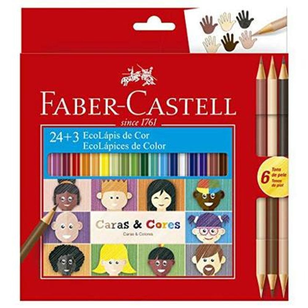 Lapis de Cor Ecolápis Caras & Cores 24 Cores + 3 Tons de Pele Faber-Castell,