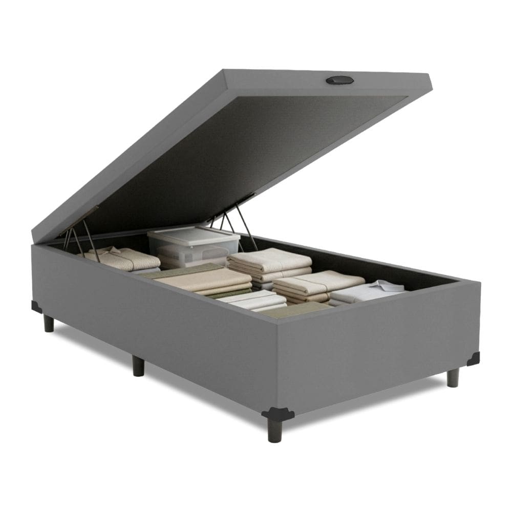 Cama Box com Baú 0,79 com 41cm de Altura Prince Cinza