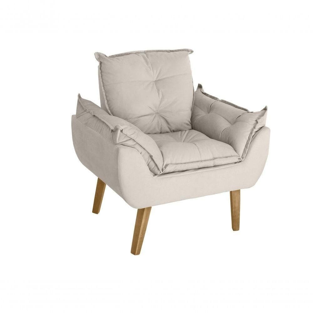 Poltrona/cadeira Decorativa Glamour Com Pés Quadrado Bege