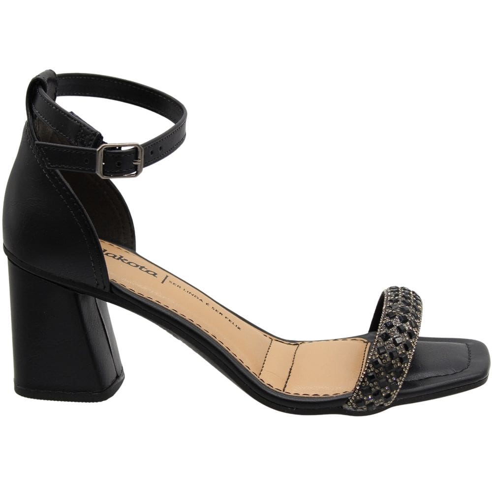 Sandália Dakota Vieri Pedraria Strass Salto Bloco Médio Feminina