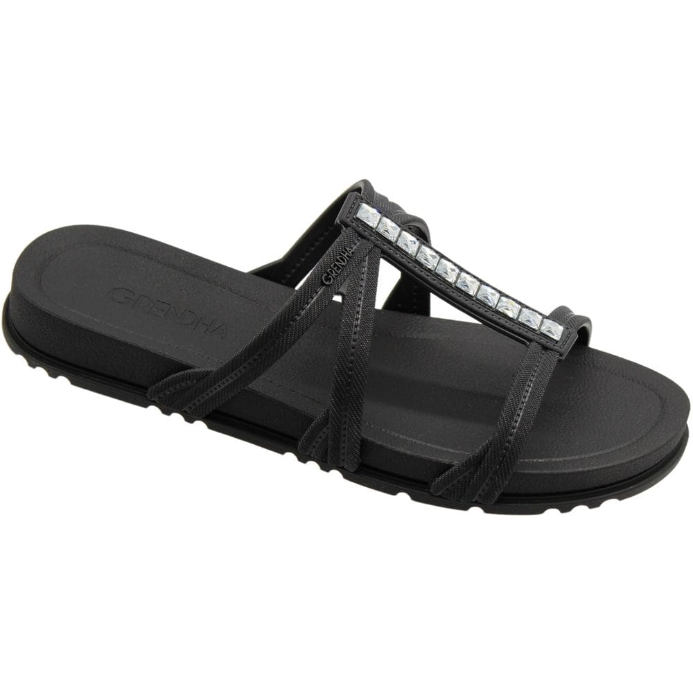 Chinelo Slide Grendha Cristais Tiras Finas Feminina
