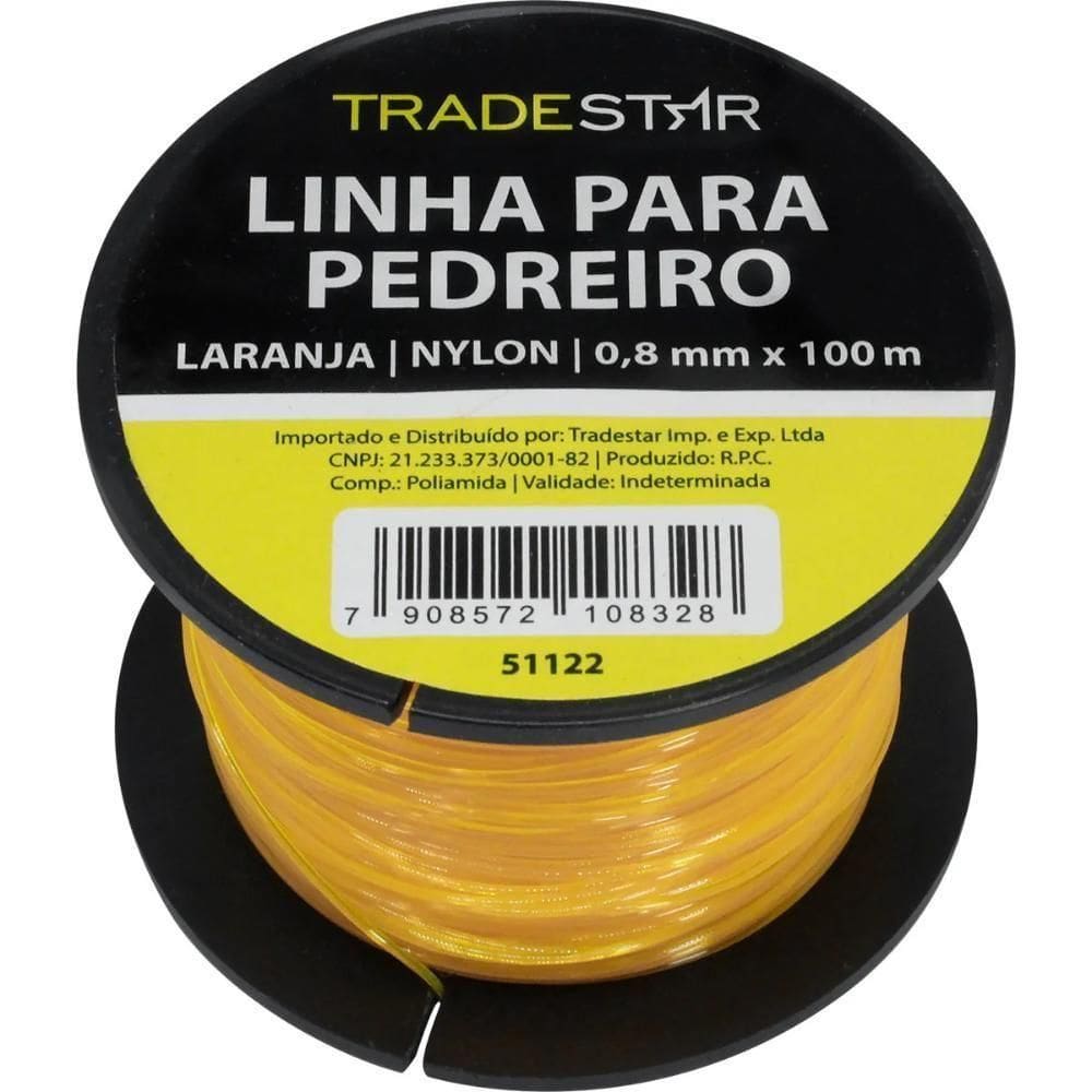 Linha Pedreiro Nylon 0,8mm 100 Metros Laranja Tradestar