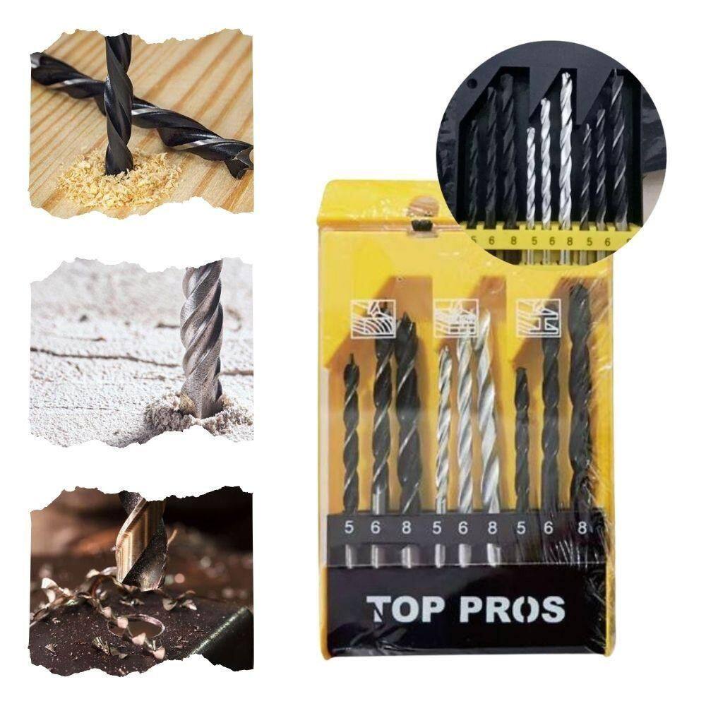 Jogo Broca Para Madeira - Concreto - Metal 9 Pecas 5-6-8mm