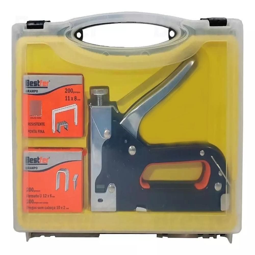 Grampeador Tapeceiro Profissional + Maleta + 300 Grampos E Pregos 4-14mm – Praticidade Total!