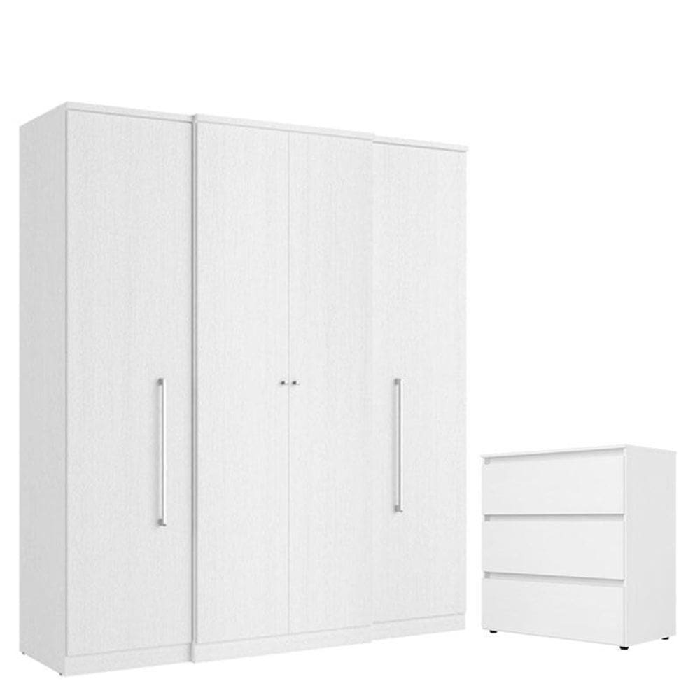 Guarda Roupa Casal Splendore 4 Portas e Cômoda Gaveteiro Condessa Branco Acetinado - THB