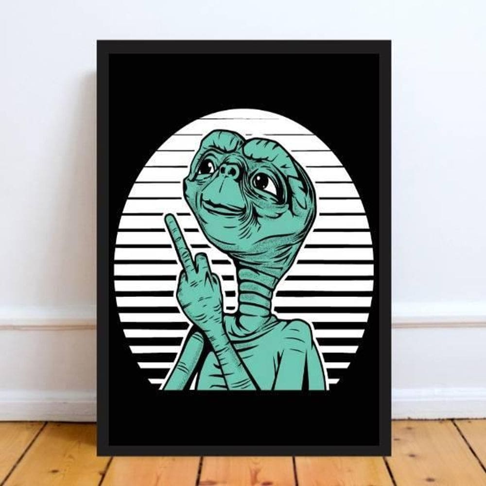 Quadro Decorativo Et Mostrando O Dedo Moldura Preta 24X18Cm