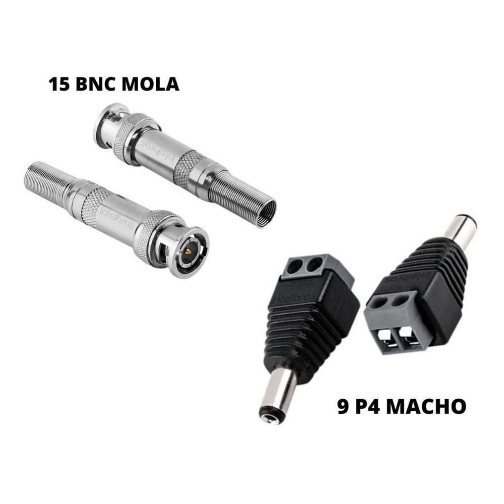 Kit Com 15 Conectores Bnc Mola + 9 P4 Macho - Intelbras