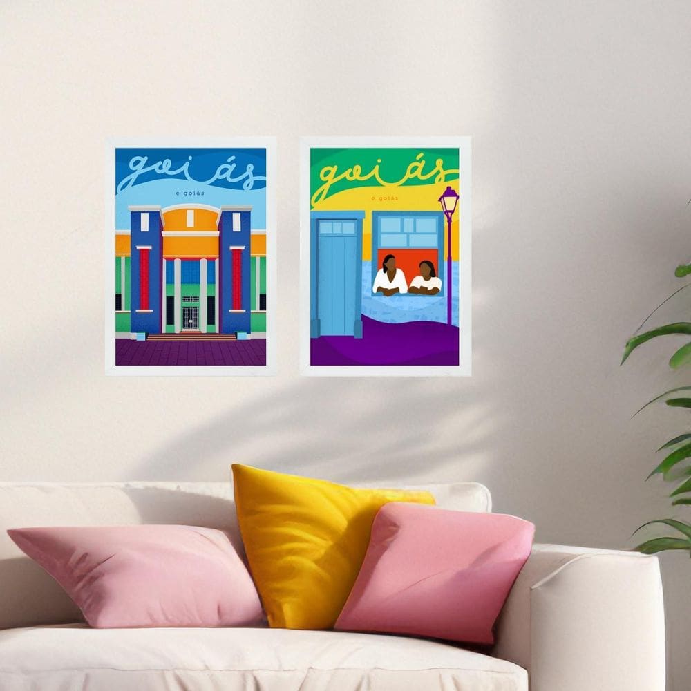 Kit 2 Quadros Decorativos Estado Goiás Brasil 45X34Cm Vidro