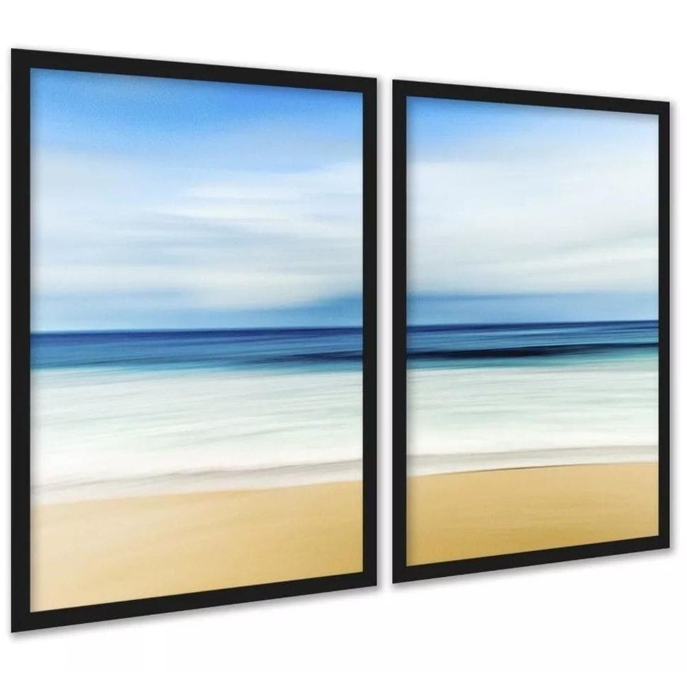 Kit 2 Quadros Decorativos Praia Céu Areia Mar 33X24Cm